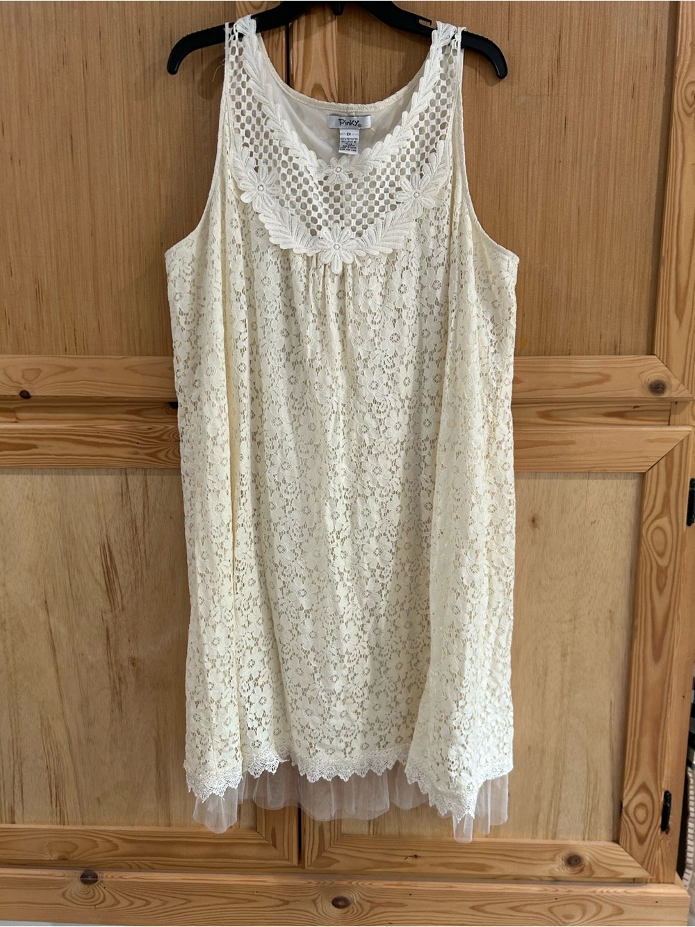 Pinky Cream Lace Crochet Yoke Tank Sleeveless Dress Sz 2X